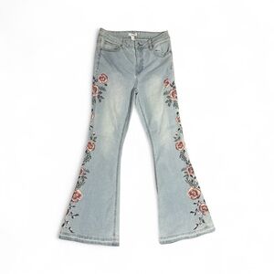 Forever 21 Blue Flare Jeans Floral High Rise‎ 28x32